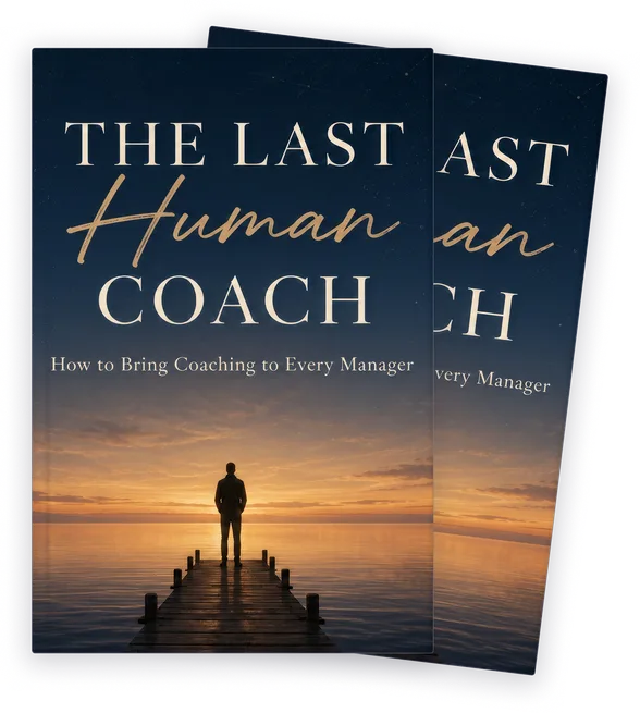 The Last Human Coach — two printed copies of the book, front cover and spine